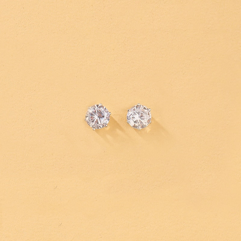 Cubic Zirconia Round Stud Earrings Set For Women Silver Color Crystal