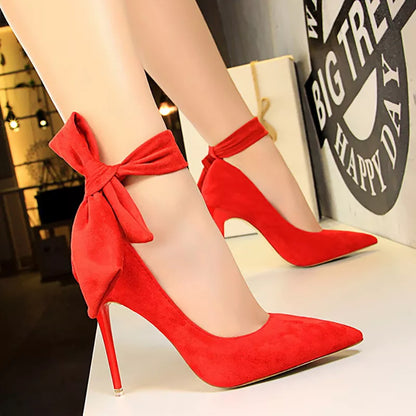 Shoes High Heels Suede Women Shoes Bow-knot Woman Pumps Stiletto Ladies Shoes Women Basic Pump Wedding Shoes Footwear