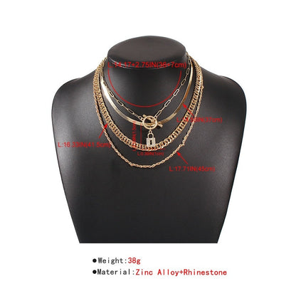 Enhance Your Style with the Glamorous Layered Crystal Lock Chain Necklace Set