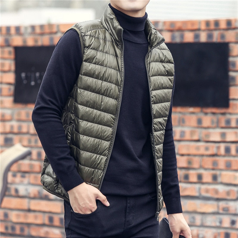 New Fashion Brand Men's Lightweight Sleeveless Down Vest Coats Winter Casual Duck Down Vest Coats for Males