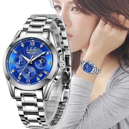 Steel LIGE 2023 New Fashion Women Luxury Watches