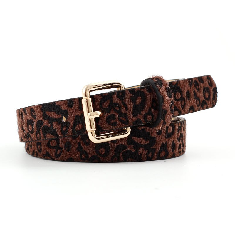 Female Leopard Belt Snake Skin Zebra Print Thin Horsehair Waistband PU Leather Gold Ring Heart Pin Metal Buckle Ladies Belts