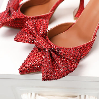 Super Flash Bow Rhinestone Shiny Wine Glass with High Heel Women Slippers Sandals footwear