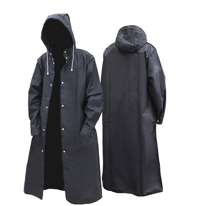 Fashionable Waterproof Long Raincoat Trench Coat  for Adults Black Hooded Raincoat for Women and Men, Ideal for Outdoor Hiking, Travel, Fishing, and Climbing with Thickened Material