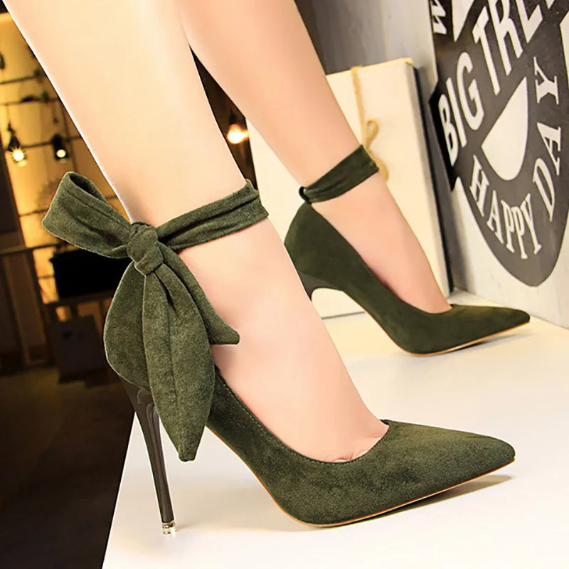 Shoes High Heels Suede Women Shoes Bow-knot Woman Pumps Stiletto Ladies Shoes Women Basic Pump Wedding Shoes Footwear