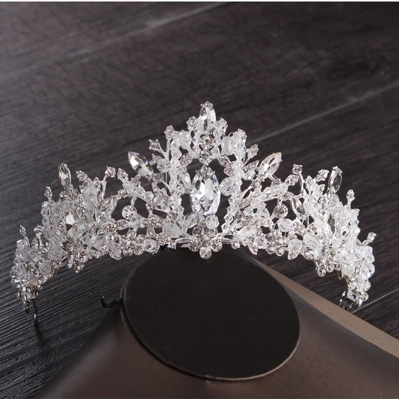 Luxury Heart Crystal Bridal Jewelry Sets Wedding Cubic Zircon Crown Tiaras Earring