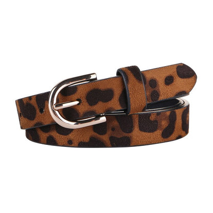 Female Leopard Belt Snake Skin Zebra Print Thin Horsehair Waistband PU Leather Gold Ring Heart Pin Metal Buckle Ladies Belts