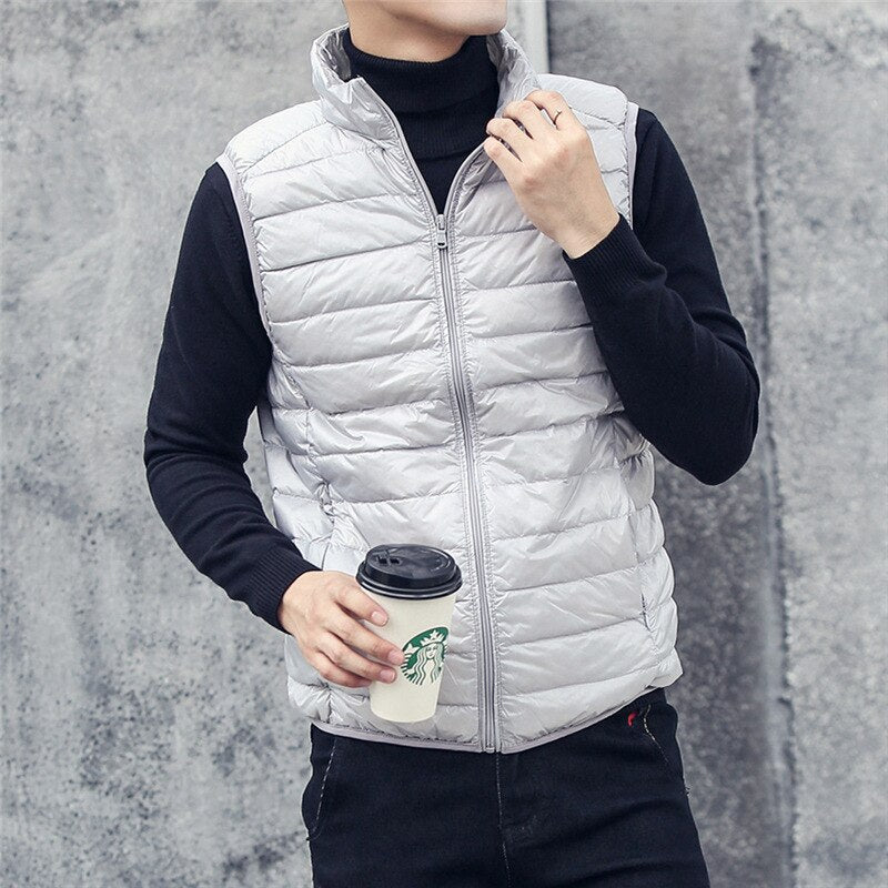 New Fashion Brand Men's Lightweight Sleeveless Down Vest Coats Winter Casual Duck Down Vest Coats for Males