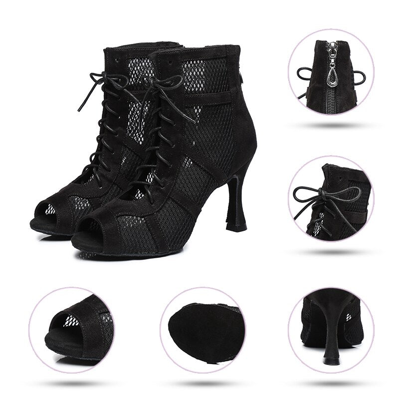 Latin Dance Shoes Women Girls Pole Ladies Dancing Shoes High Heels bd Competition White Latina Boots Party adjustable instep