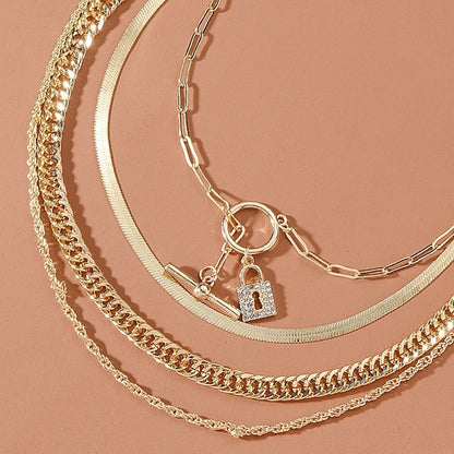 Enhance Your Style with the Glamorous Layered Crystal Lock Chain Necklace Set