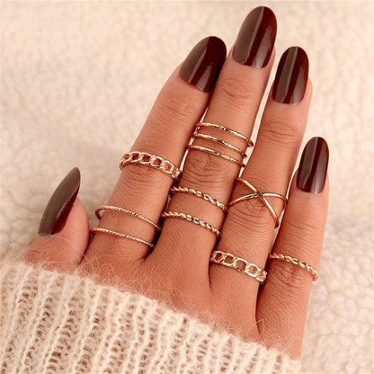 Bohemian Gold Color Chain Rings Set For Women Fashion Boho Coin Snake Moon Rings Party 2023 Trend Jewelry Gift