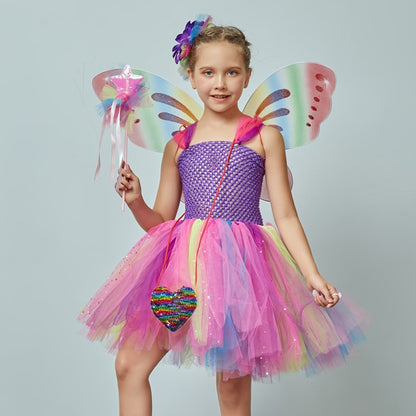 Girls Butterfly Fairy Fancy Tutu Dress Wings Costume Kids Princess Birthday Party