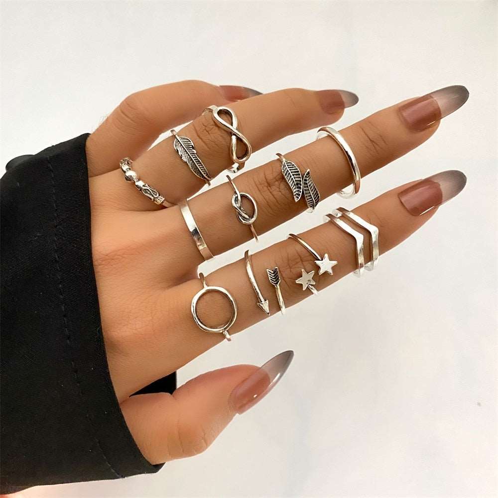 Bohemian Gold Color Chain Rings Set For Women Fashion Boho Coin Snake Moon Rings Party 2023 Trend Jewelry Gift