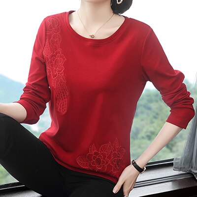 Long Sleeve Tops Ladies Tee Shirt with Dimond Detailing