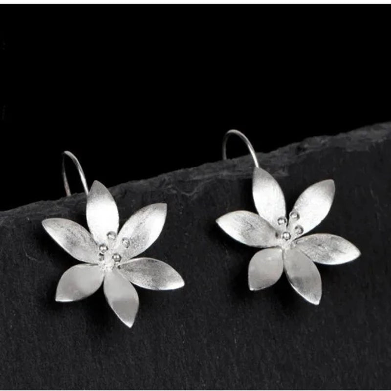 925 sterling silver Long Flower Earrings For Women Elegant Lady Prevent Allergy New Design Fashion Jewelry