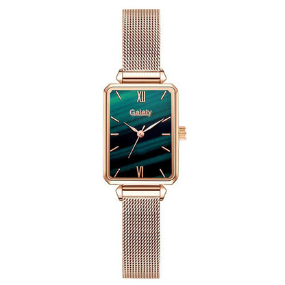 Brand Women Watches Fashion Square Dial Ladies Quartz Watches Bracelet Set Green Dial Simple Rose Gold Mesh Luxury Women Watches