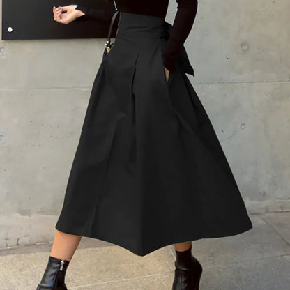 Skirts Womens 2024 Korean Fashion Solid Color Big Swing Women Skirt Long Skirt Autumn Wild High Waist Bow Slim Skirts