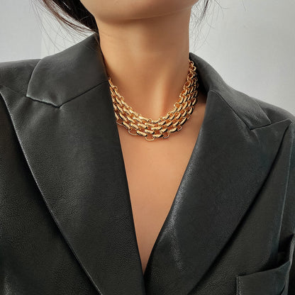 Punk Chunky Chain Choker Necklace for Women Hip Hop Gold Color Layered Collar Necklace Statement Fashion Jewelry