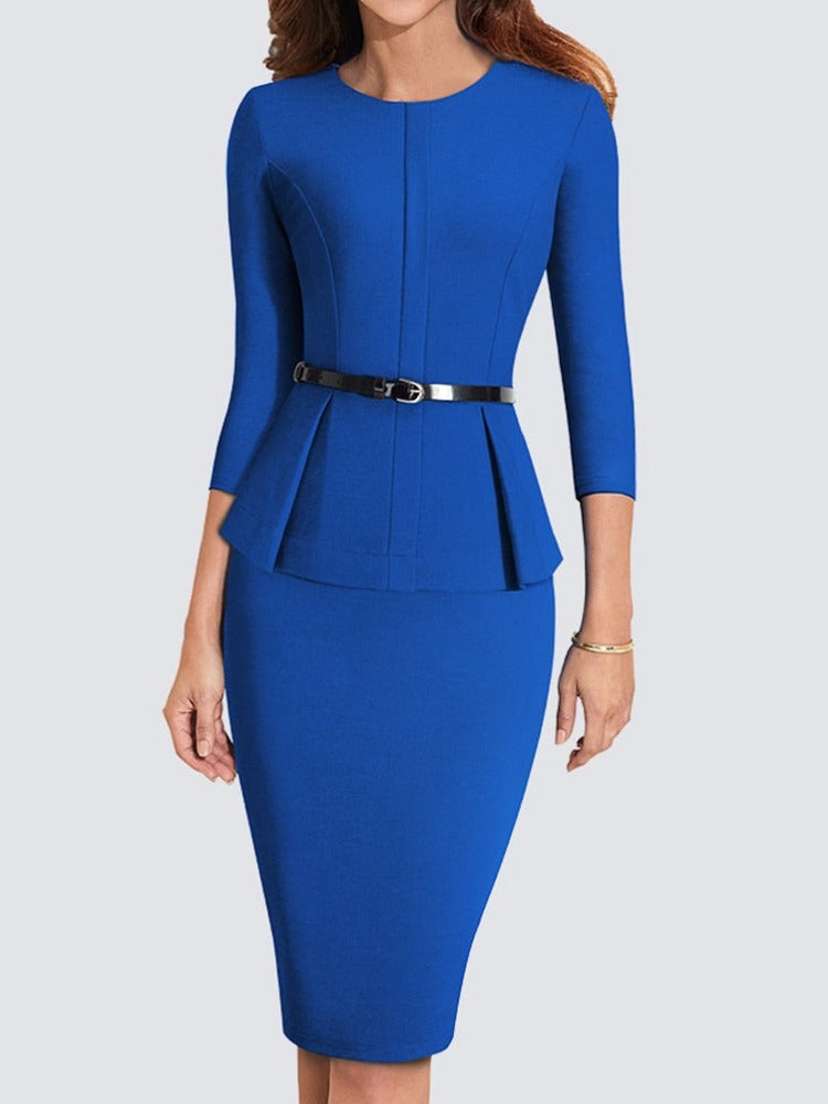 New Arrival Autumn Formal Peplum Office Lady Dress Elegant Sheath Bodycon Work Business Pencil Dress