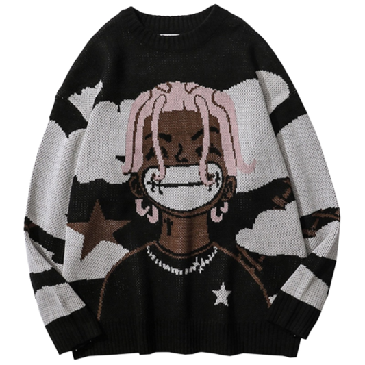 Harajuku vintage cartoon anime knitted sweater men winter men's rock hip hop rap pullover women jumper ugly sweater