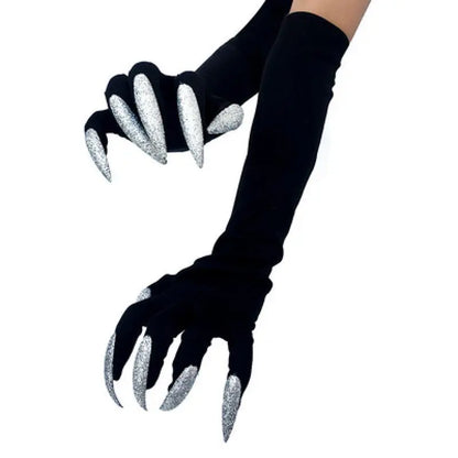 Fashionable Halloween Gloves Long Ghost Claw Dress-Up Gloves with Cool Black Nails - Ideal for Halloween Cosplay and Adding a Fun, Spooky Touch to Your Costume