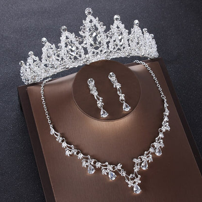 Luxury Heart Crystal Bridal Jewelry Sets Wedding Cubic Zircon Crown Tiaras Earring