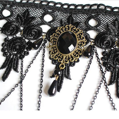 Gothic Harajuku Style Jewelry Set Vintage Lace Choker Necklace Ring Hand Bracelet Drop Earrings Set Jewelry Accessories Party Dress Up