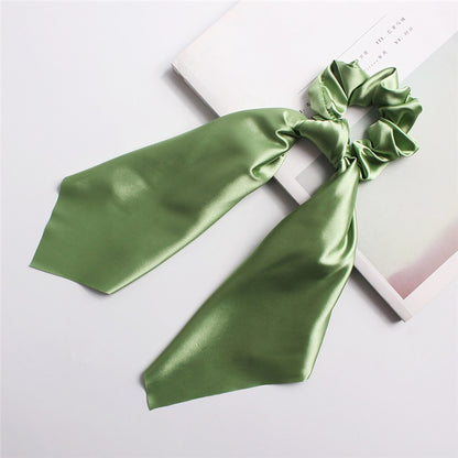 DIY Solid/Floral Print Bow Satin Long Ribbon Ponytail Scarf Hair Tie Scrunchies Women Girls Elastic Hair Bands Hair Accessories