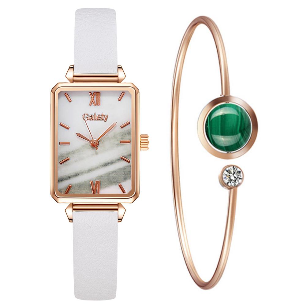 Brand Women Watches Fashion Square Dial Ladies Quartz Watches Bracelet Set Green Dial Simple Rose Gold Mesh Luxury Women Watches