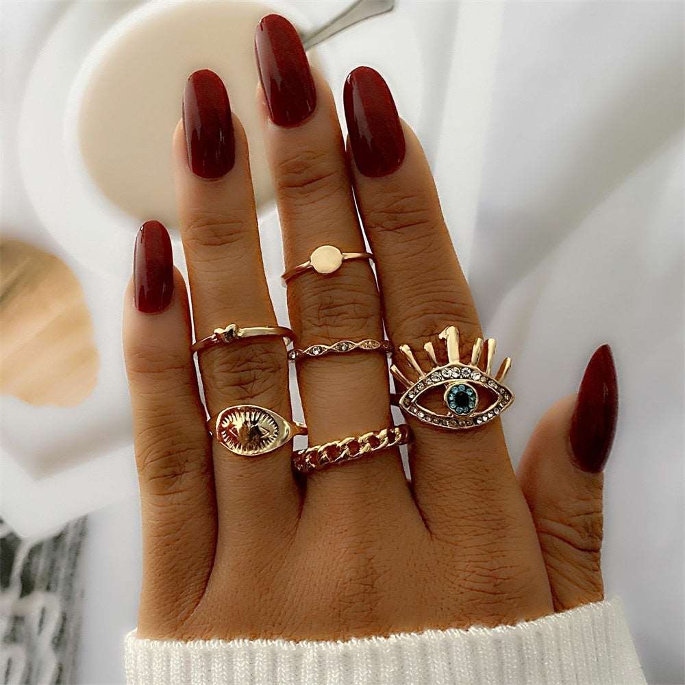 Bohemian Gold Color Chain Rings Set For Women Fashion Boho Coin Snake Moon Rings Party 2023 Trend Jewelry Gift