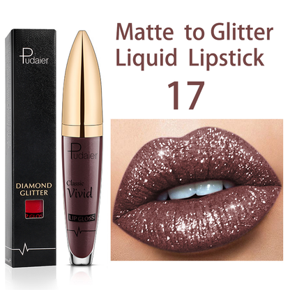 Matte Glitter Liquid Lipsticks Diamond Shiny Lip Gloss Waterproof Long Lasting Pearl Lipgloss