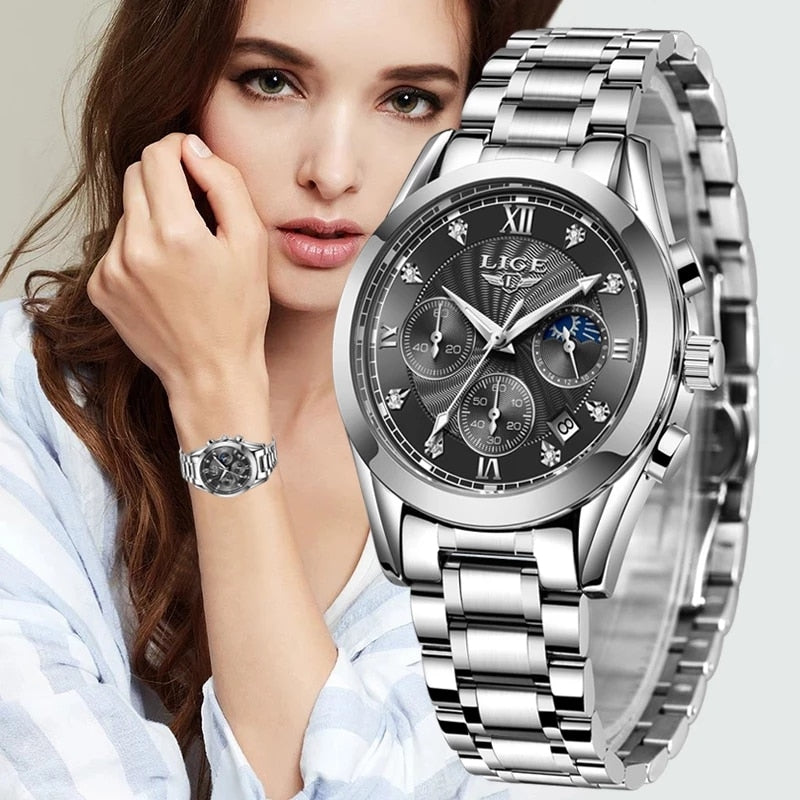 Steel LIGE 2023 New Fashion Women Luxury Watches