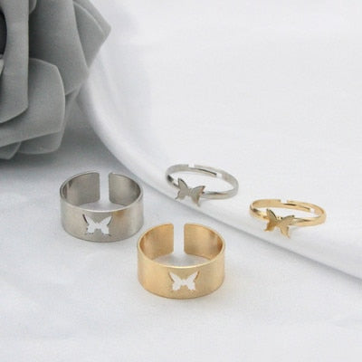 Butterfly Rings For Women Men Lover Couple Ring Set Silver gold Color