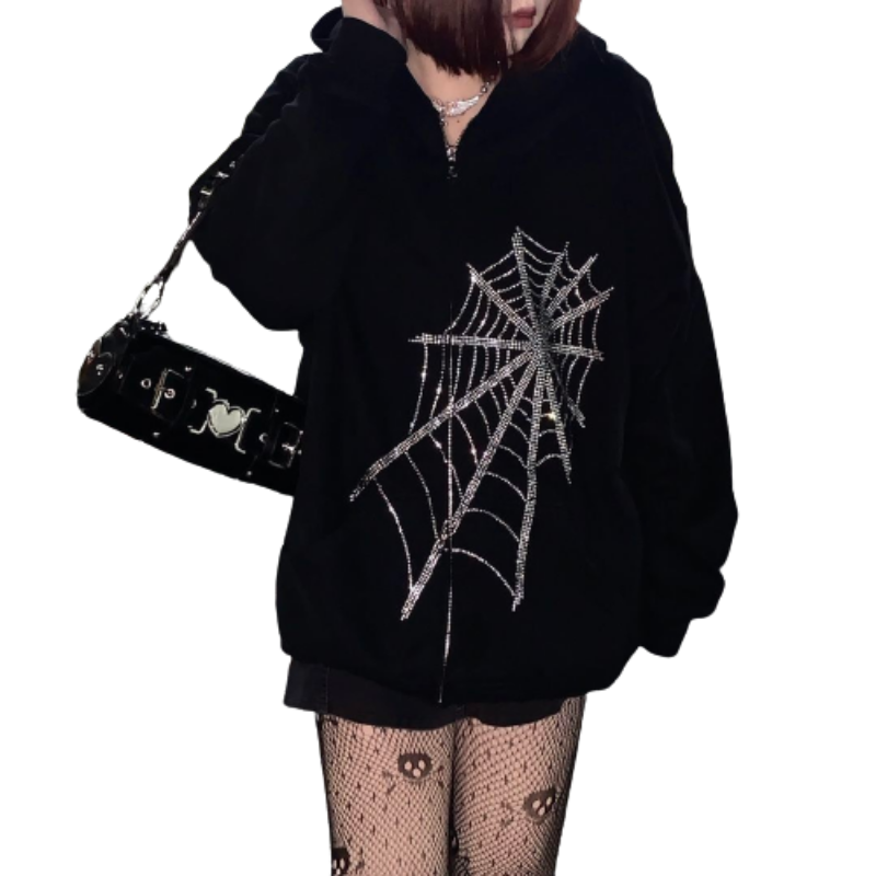 Y2K Oversize Gothic Butterfly Print Zip Up Hoodies New Winter Grunge Long Sleeve Sweatshirt Casual Hooded Jacket for Women and Men Streetwear