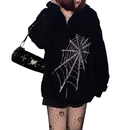 Y2K Oversize Gothic Butterfly Print Zip Up Hoodies New Winter Grunge Long Sleeve Sweatshirt Casual Hooded Jacket for Women and Men Streetwear