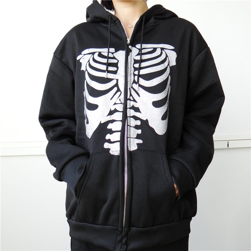 Y2K Oversize Gothic Butterfly Print Zip Up Hoodies New Winter Grunge Long Sleeve Sweatshirt Casual Hooded Jacket for Women and Men Streetwear