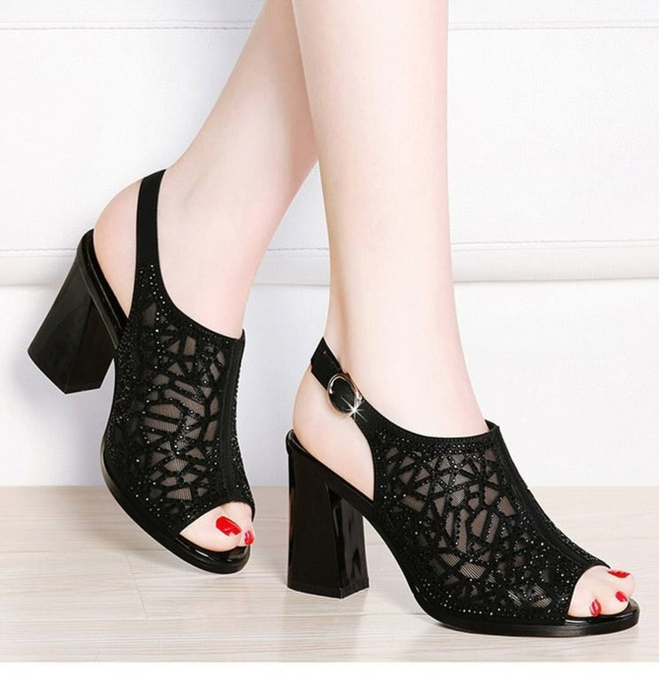 Women Shoes Sexy High Heel Elegant Party Shoes Solid Ankle Strap Women's Belt Buckle Sandals Rhinestone Sexy Ladies Shoes