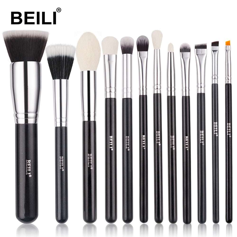 Black Makeup Brushes Set Professional Natural Goat Hair Brushes for Foundation, Powder, Contour, Eyeshadow, and More