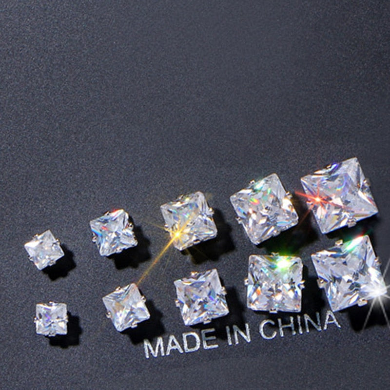 Cubic Zirconia Round Stud Earrings Set For Women Silver Color Crystal