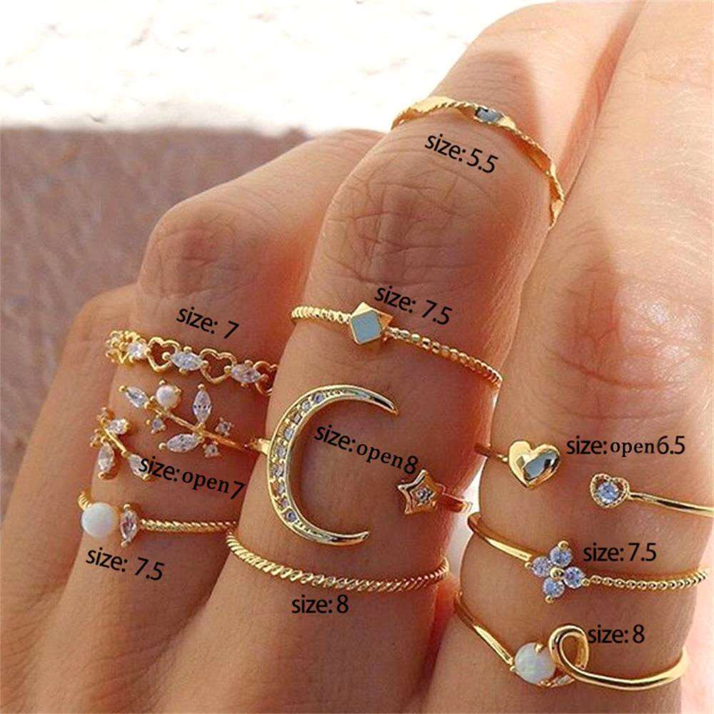 Bohemian Gold Color Chain Rings Set For Women Fashion Boho Coin Snake Moon Rings Party 2023 Trend Jewelry Gift