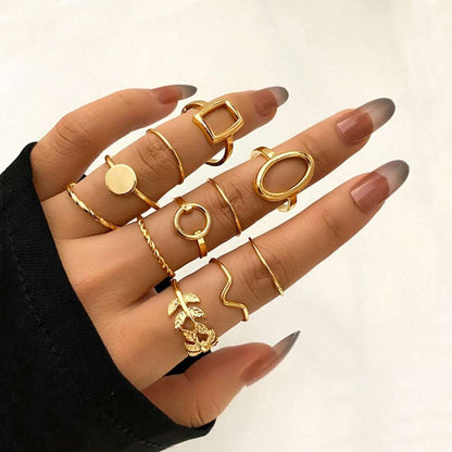 Bohemian Gold Color Chain Rings Set For Women Fashion Boho Coin Snake Moon Rings Party 2023 Trend Jewelry Gift