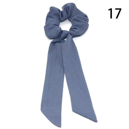 DIY Solid/Floral Print Bow Satin Long Ribbon Ponytail Scarf Hair Tie Scrunchies Women Girls Elastic Hair Bands Hair Accessories