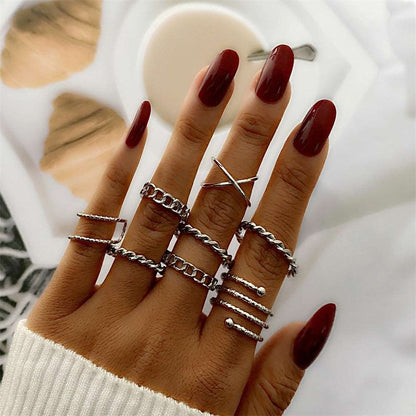 Bohemian Gold Color Chain Rings Set For Women Fashion Boho Coin Snake Moon Rings Party 2023 Trend Jewelry Gift