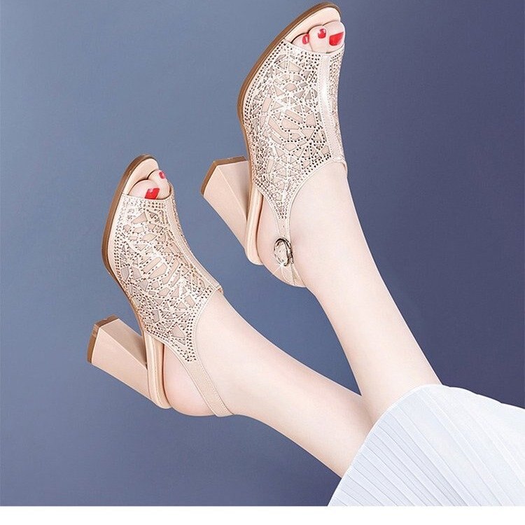 Women Shoes Sexy High Heel Elegant Party Shoes Solid Ankle Strap Women's Belt Buckle Sandals Rhinestone Sexy Ladies Shoes