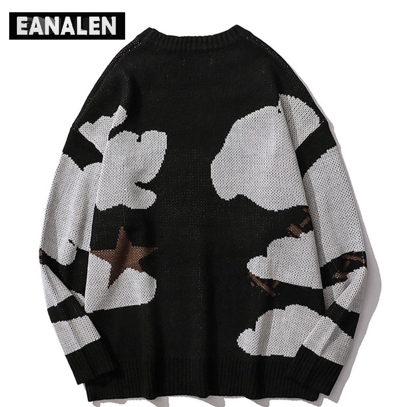 Harajuku vintage cartoon anime knitted sweater men winter men's rock hip hop rap pullover women jumper ugly sweater