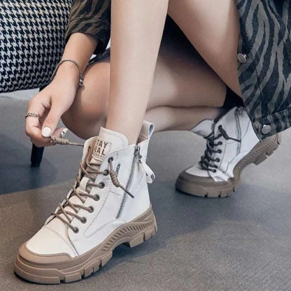 Authentic Leather Boots for Women 2024 Sports Ankle Boots Female Luxury Designer Shoes Woman Flats Platform Heels Rubber Sole