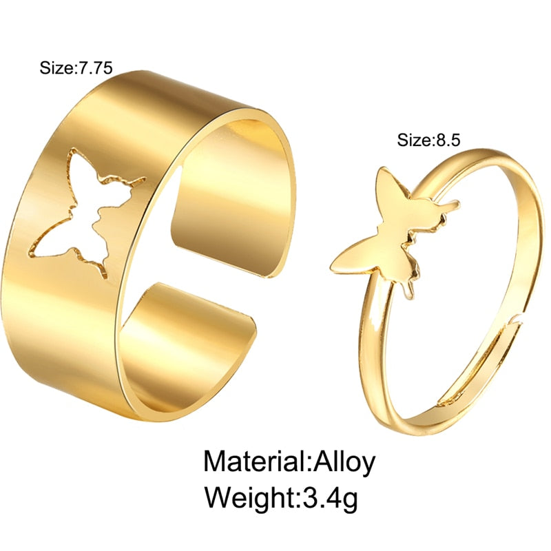 Butterfly Rings For Women Men Lover Couple Ring Set Silver gold Color