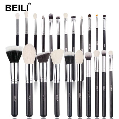 Black Makeup Brushes Set Professional Natural Goat Hair Brushes for Foundation, Powder, Contour, Eyeshadow, and More