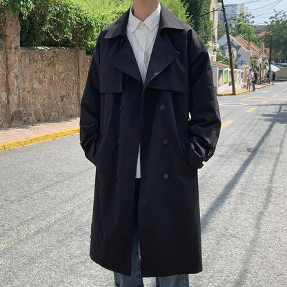 Streetwear Windbreaker Trenchcoat Men Solid Business Casual Loose Long Overcoat Korean style Spring Trench Coat Male