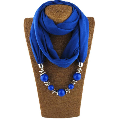 Fashion designer scarf Ethnic Chiffon Solid Collar Tassel Gorgeous beaded pendants jewelry Necklace Scarf Women Shawl Scarves